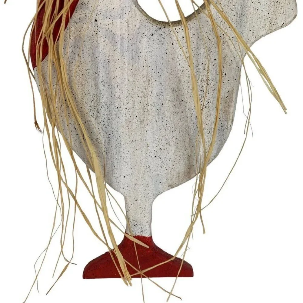 Handmade Tall Speckled Chicken Wall Hanging Raffia Bow Wood 22